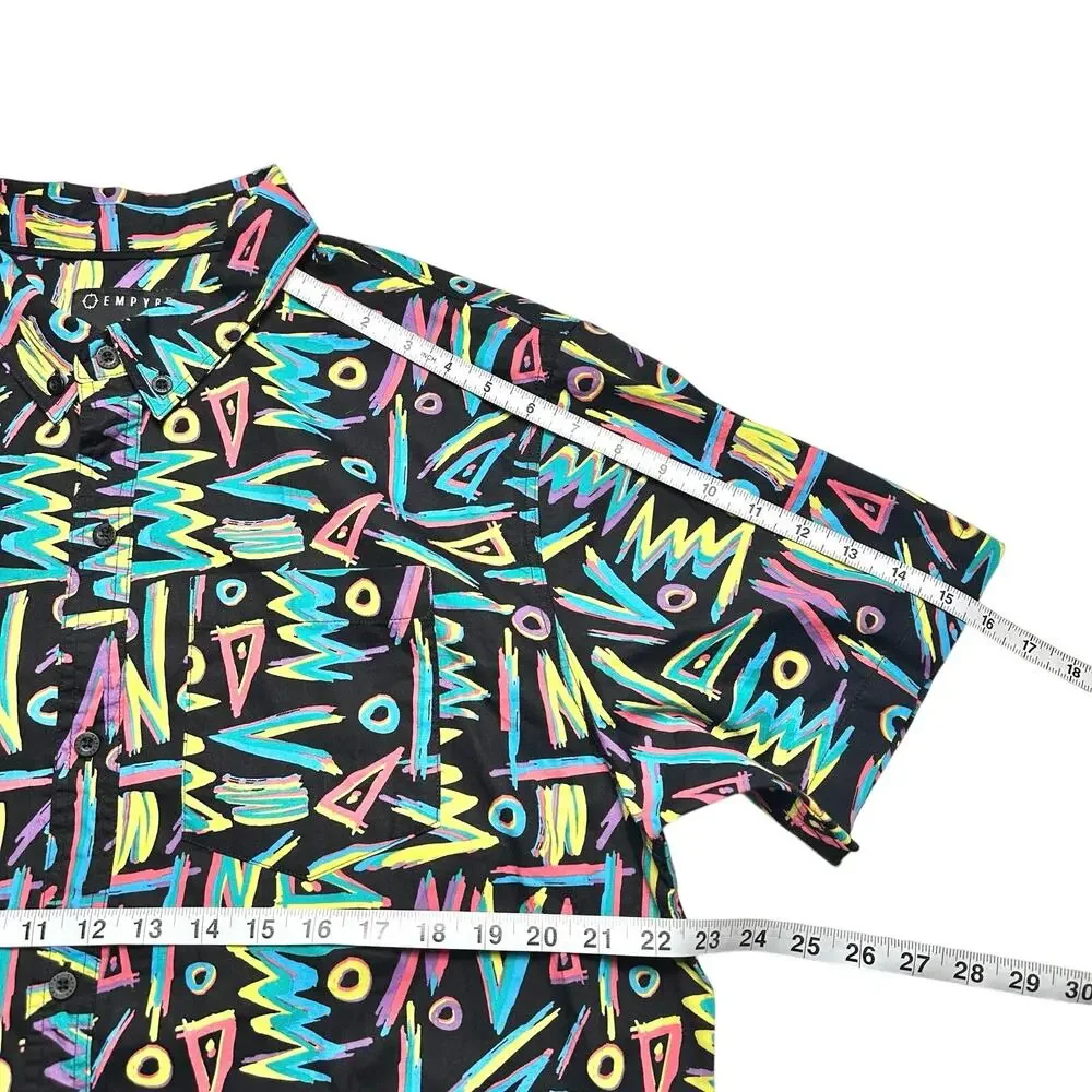 Empyre | Men | Neon Graffiti 90s Style Short Sleeve Button Down Shirt | Size XL